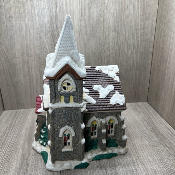 Mervyn's Village Square 1994 Christmas Church Lighted Hand Painted Ceramic Decor - Picture 5 of 13